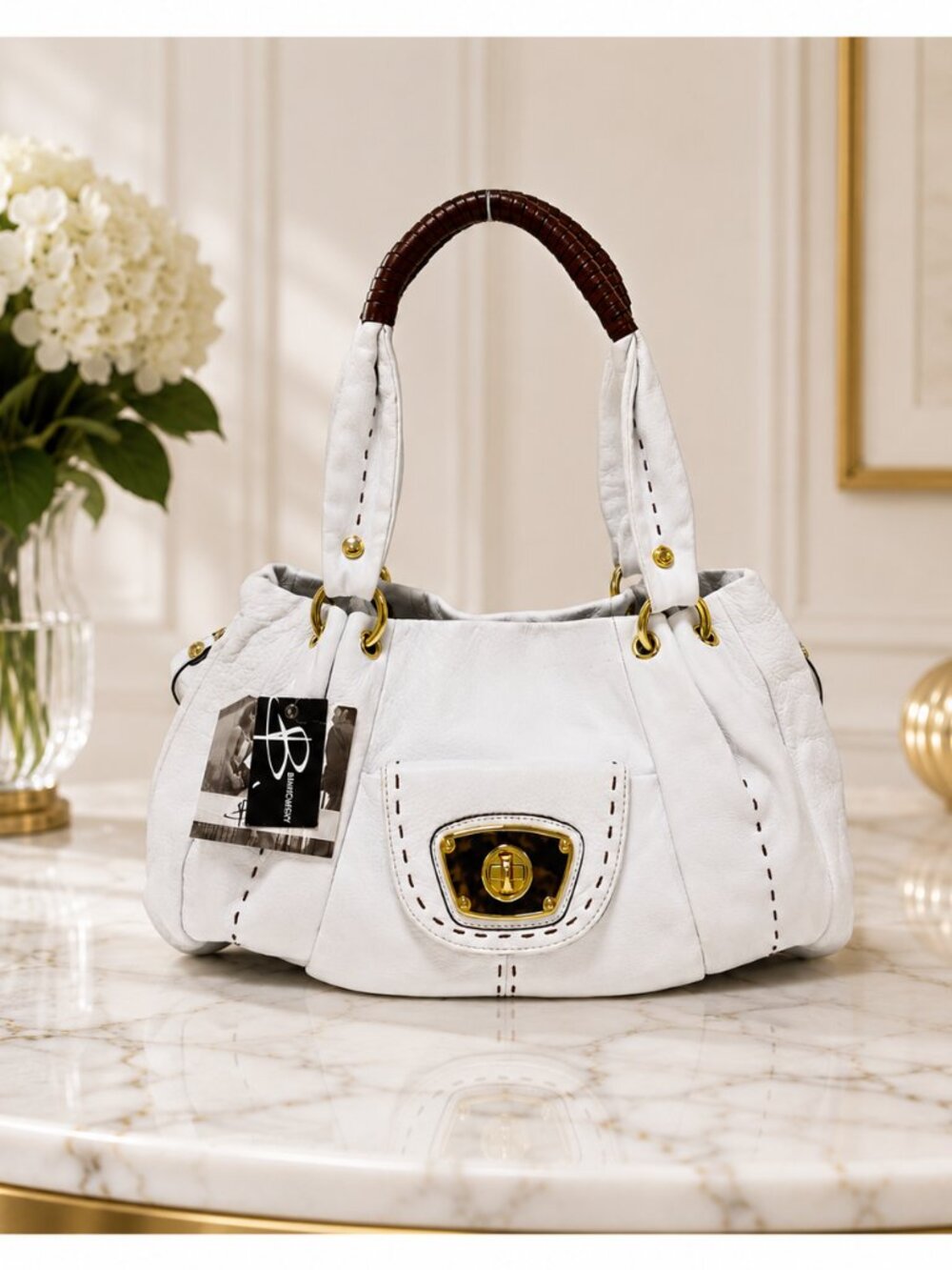 B.Makowsky Victoria White Leather Bag